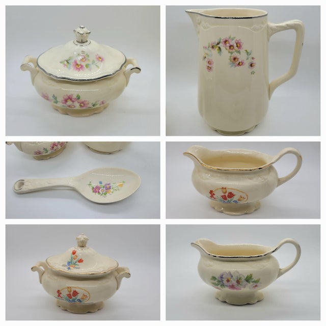 Beautiful set of a coffee pot/pitcher, Creamer, sugar, and Spoon Rest.