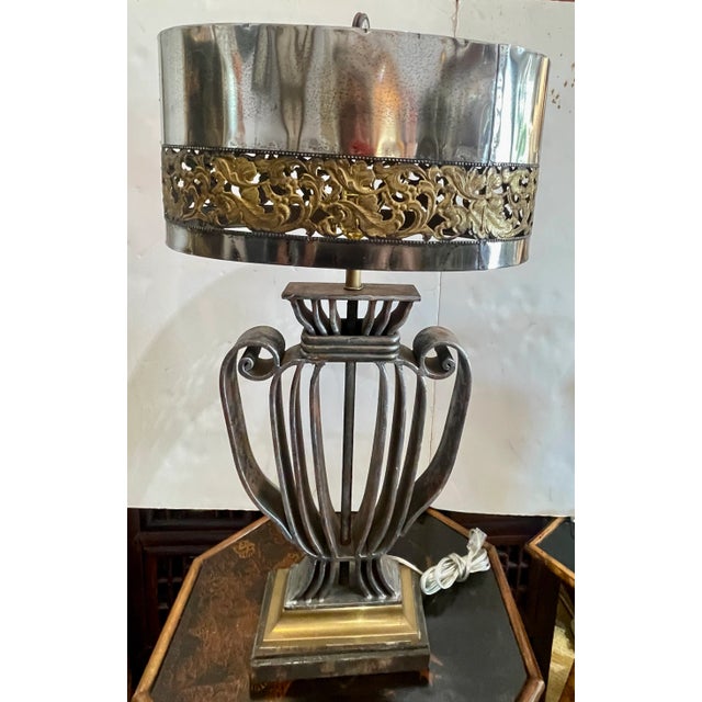 Polished Metal Shade & Wrought IronTable Lamp, France, 1940s For Sale - Image 10 of 18