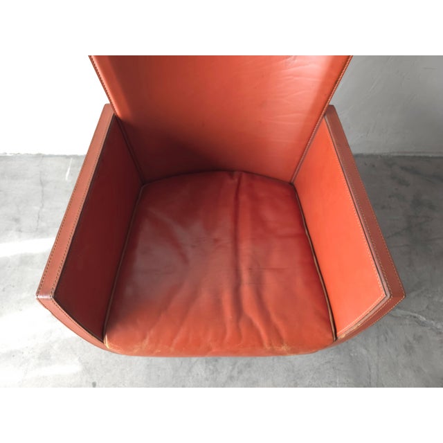 Vintage Italian Sculptural High-Back Leather Armchair For Sale - Image 9 of 10