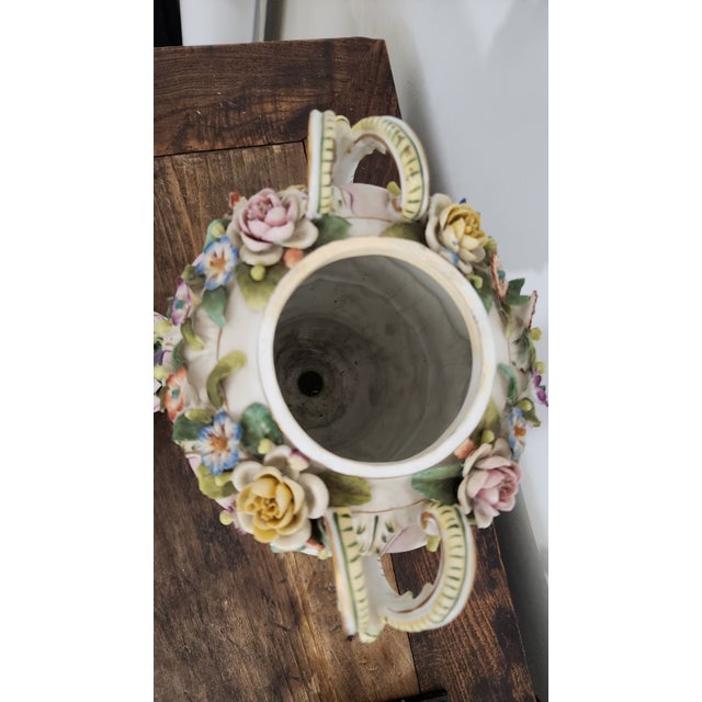 Circa 1900 Vienna-Style Porcelain Potpourri Urn With Applied Flowers, Putti & Blue Shield Mark For Sale In New York - Image 6 of 18