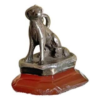 French Silver Dog Fob on Carnelian Base, C. 1780 For Sale