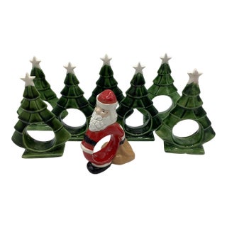 Vintage Ceramic Christmas Tree and 1 Santa Napkin Holders - Set of 8 For Sale