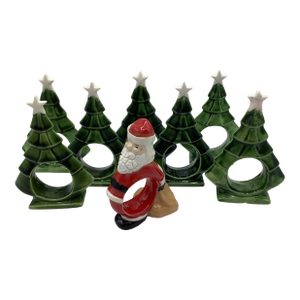Vintage Ceramic Christmas Tree and 1 Santa Napkin Holders - Set of 8