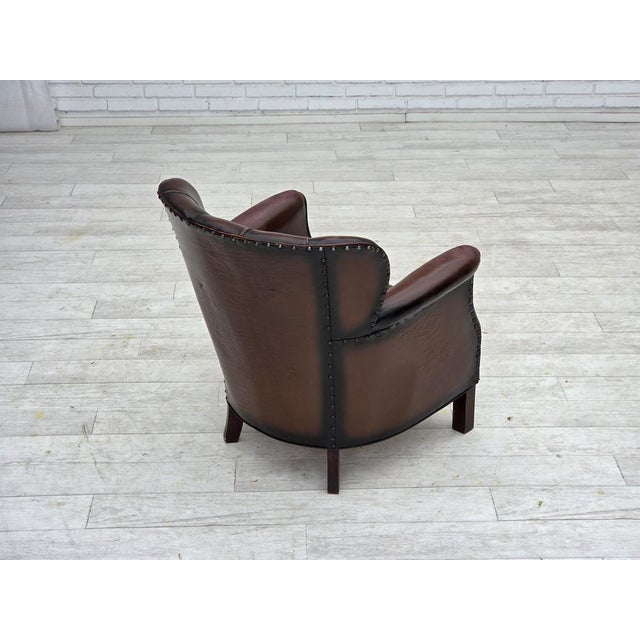 Vintage Danish Lounge Chair in Brown Furniture Leather and Velour, 1930s For Sale - Image 14 of 18