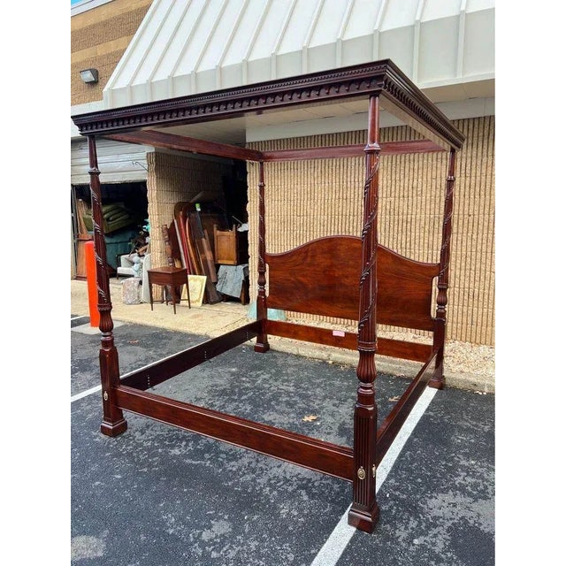 Henkel Harris Henkel Harris Solid Mahogany Carved Canopy King Bed Frame. High End For Sale - Image 4 of 12