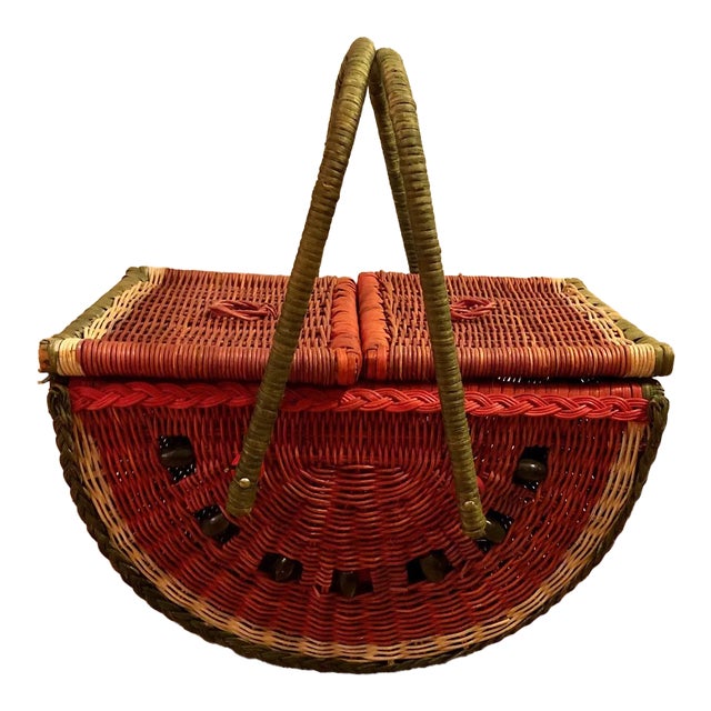 Vintage Watermelon Wicker Picnic Basket Chairish
