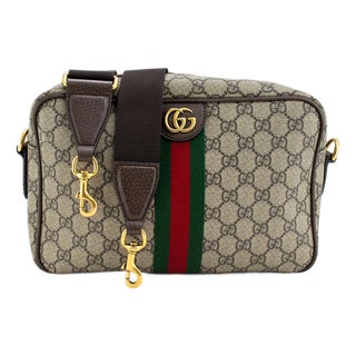 Gucci Ophidia Medium Beige Gg Supreme Canvas Web Stripe Crossbody Bag For Sale