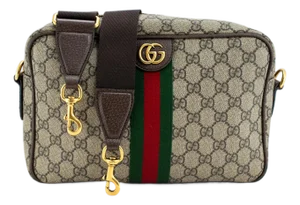 Gucci Ophidia Medium Beige Gg Supreme Canvas Web Stripe Crossbody Bag