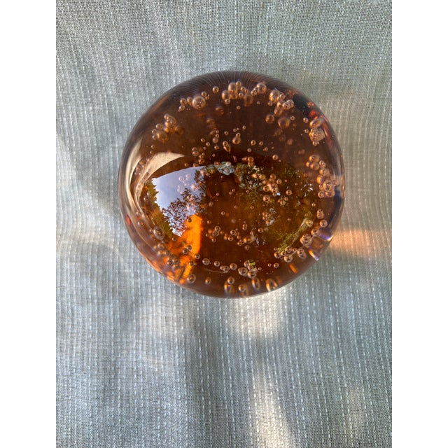 Vintage Controlled Bubble Amber Glass Paper Weight For Sale In New York - Image 6 of 13