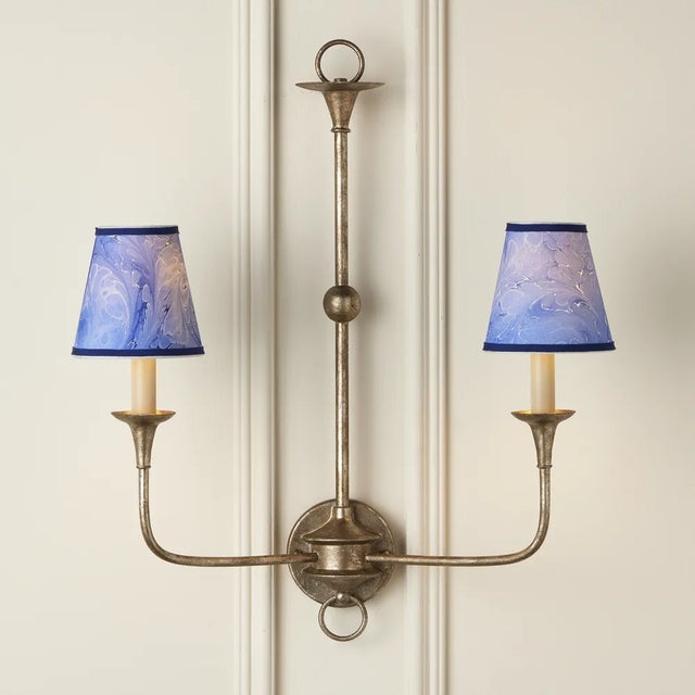 Transitional Currey & Company Marble Paper Tapered Chandelier Shade - Blue For Sale - Image 3 of 6