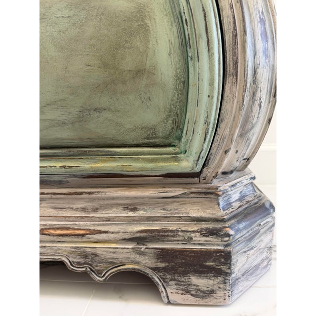 Wood Vintage French Provincial Distressed Green Bombe Chest of Drawers With Marble Top For Sale - Image 7 of 8