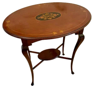 Antique Art Nouveau Inlaid Mahogany Oval Lamp Table