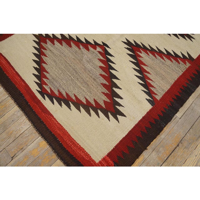 1930s Ivory Geoemtric Tribal American Navajo "Double Saddle" Rug 3' X 3'9" Flatweave Wool Carpet For Sale - Image 10 of 18