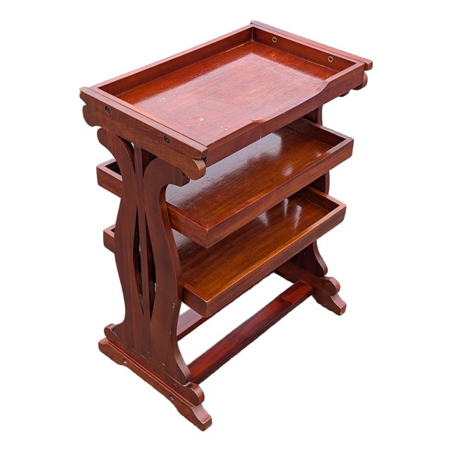 Vintage Hand Carved Tray Top Storage Shelf For Sale