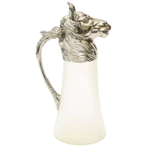 Vintage Retored Nickel-Plated and Frosted Glass Horse Decanter or Pitcher/ Barware