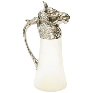 Vintage Retored Nickel-Plated and Frosted Glass Horse Decanter or Pitcher/ Barware, 70's For Sale