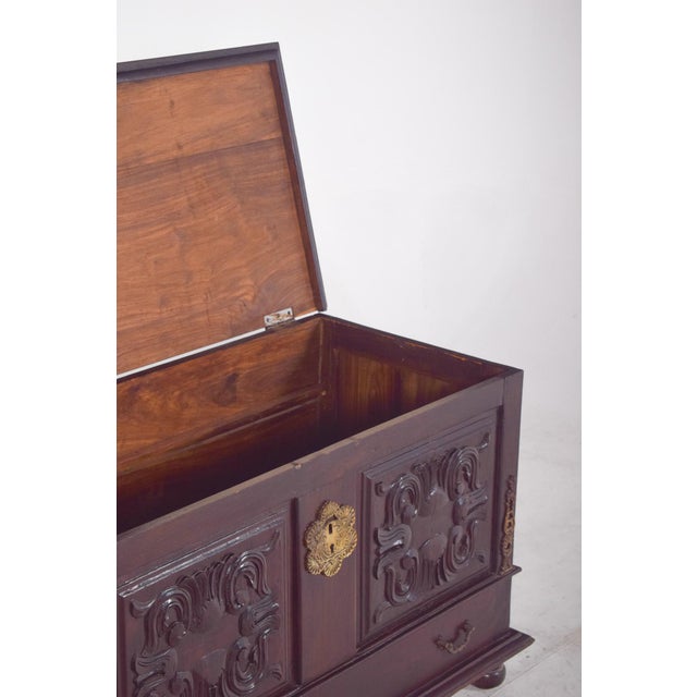 Brown Antique Portuguese Carved Wooden Chest, 1890s For Sale - Image 8 of 14