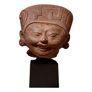 Circa 1940s Mounted Terracotta Sculpture of a Pre-Columbian Style Figure For Sale