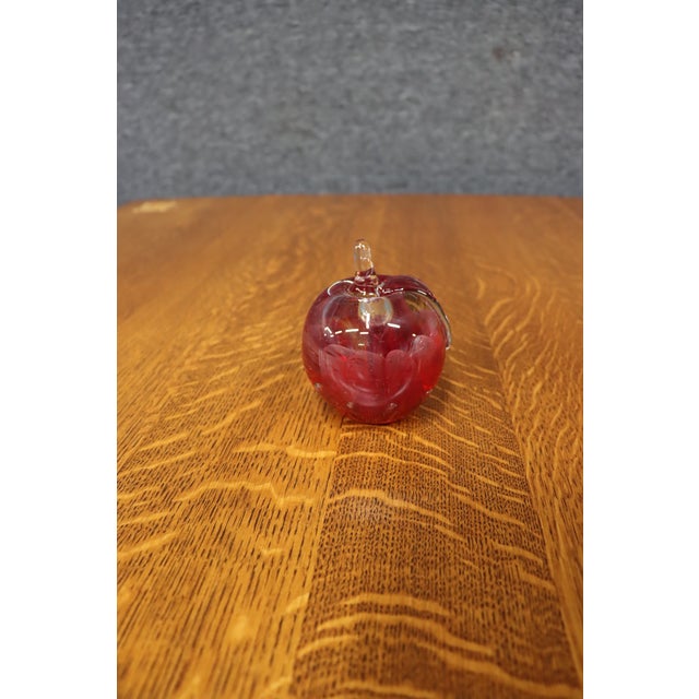 Hand Blown Cranberry Art Glass Apple Paperweight For Sale In Philadelphia - Image 6 of 7