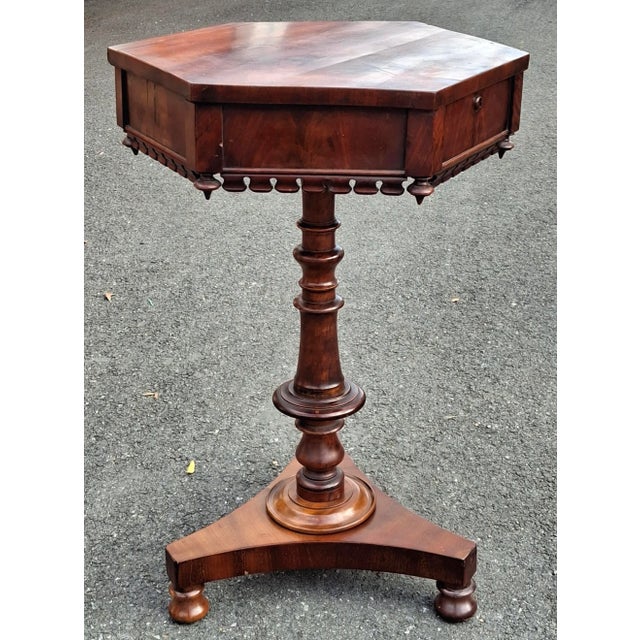 19th Century Regency Style Mahogany Hexagonal Sewing / Work Table For Sale - Image 4 of 12