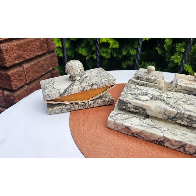 Art Deco Marble Inkwell and Blotter, 1920s, Set of 8 For Sale - Image 3 of 15