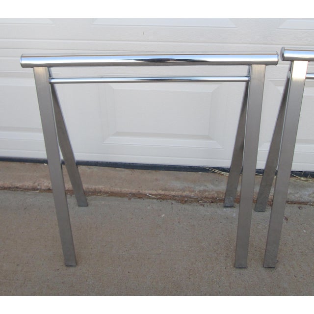 Glass Mid 20th Century Chrome and Glass Sawhorse Desk For Sale - Image 7 of 18