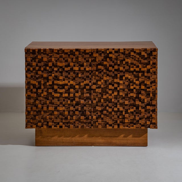 Wood Pair of Contemporary Italian Sideboards With Brutalist Surface Design For Sale - Image 7 of 12