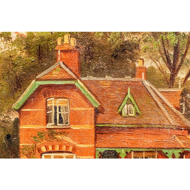 Wood Charming Antique Framed Oil Painting English Cricket Pavilion Sports Victorian Architecture Home Wall Decor For Sale - Image 7 of 15