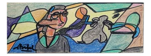 Edgar Stoëbel, Figures in a Landscape, Mixed Media on Cardboard