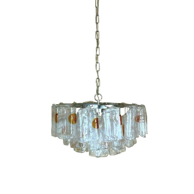 Large Murano Glass and Chrome Chandelier, 1960s For Sale