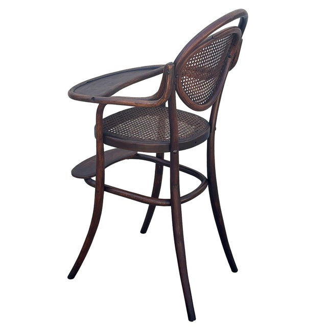 Vienna Secession Bent Oak & Caine Children's High Chair Attributed to Gebrüder Thonet For Sale In Los Angeles - Image 6 of 7
