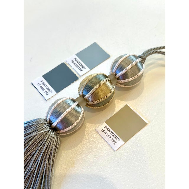 2020s Pair of Beaded Satin Key Tassels in Bluestone Color For Sale - Image 5 of 13