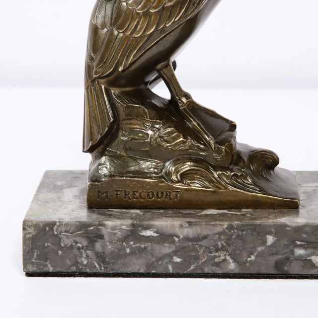 Metal Art Deco Caste Bronze, Marble Base & Blown Glass Table Light by Maurice Frecourt For Sale - Image 7 of 12