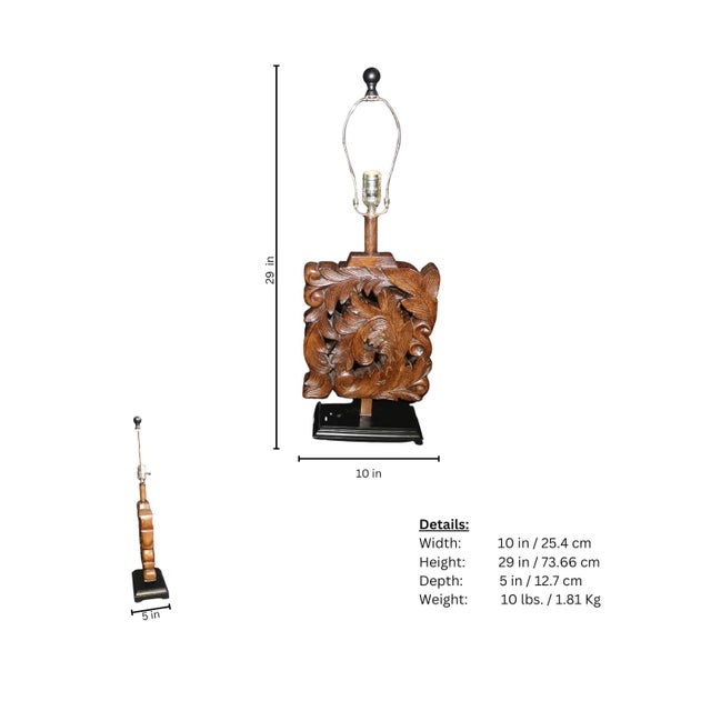 Mid 20th Century Mid 20th Century Wood Carved Lamps - Depicting Leaves - a Pair For Sale - Image 5 of 5