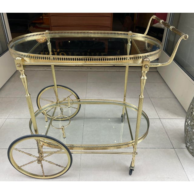 1950s Maison Baguès French Brass Bar Cart For Sale - Image 5 of 9