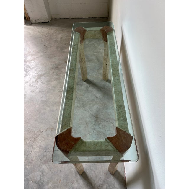 1980s Maitland Smith Tessellated Stone and Glass Top Console Table For Sale - Image 5 of 12