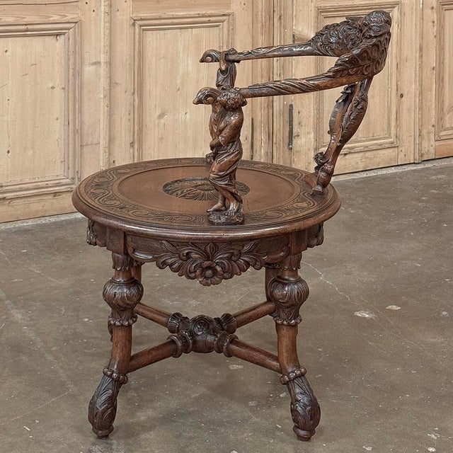 19th Century Italian Renaissance Revival Walnut Swiveling Desk Chair For Sale In Dallas - Image 6 of 18