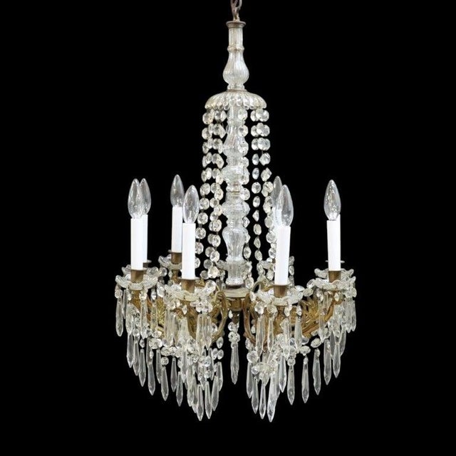 French Vintage French Empire Style Cut Crystal & Glass 9-Light Basket Chandelier C1940 For Sale - Image 3 of 7