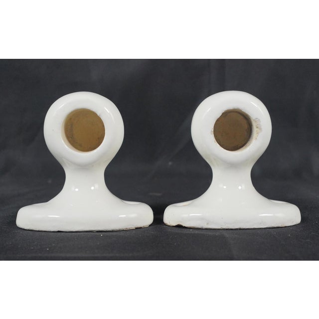 Traditional Pair of Vintage European White Ceramic Bathroom Towel Bar Brackets For Sale - Image 3 of 8