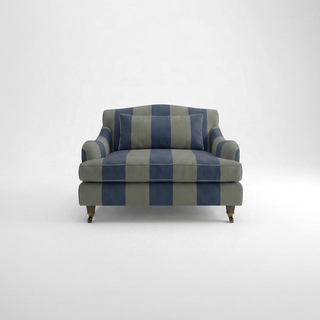 Not Yet Made - Made To Order Sophie Conran Felix Loveseat in Woodland Navy/Olive Wide Stripes For Sale - Image 5 of 5