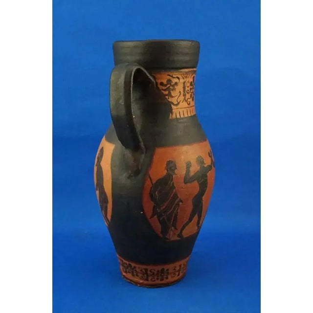 Large Greco-Roman Style Hand-Decorated Ceramic Terracotta 2-Handled Amphora Vase, 1975 For Sale - Image 3 of 18