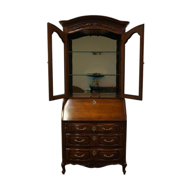 Century Furniture Century Furniture Solid Cherry French Provincial 35" Secretary Desk W. Lighted Display Hutch For Sale - Image 4 of 13