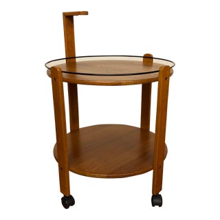 Solid Teak Two-Tier Round Bar Cart/Drink Trolley by Nissen, Made in Denmark For Sale