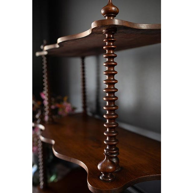 1930s Antique Victorian Spool Turned Etagere, Tabletop Display Shelf With Serpentine Front For Sale - Image 5 of 17