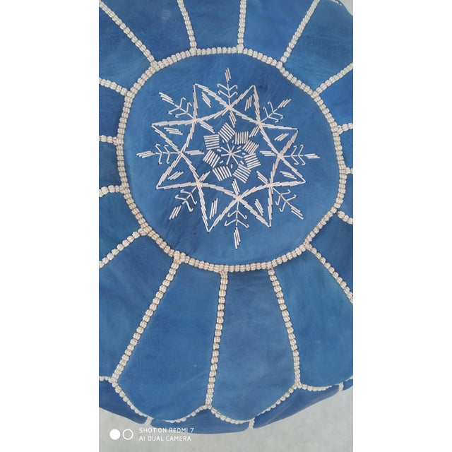Art Deco Contemporary Moroccan Leather Pouf Ottoman For Sale - Image 3 of 9