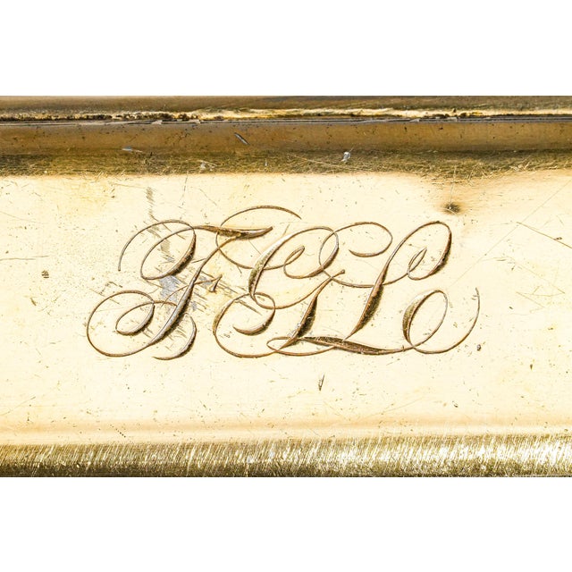 Art Deco Heavy Antique Meriden Stamp Box Gold Gilt Desk Paperweight Accessory Home Office Decor For Sale - Image 3 of 13