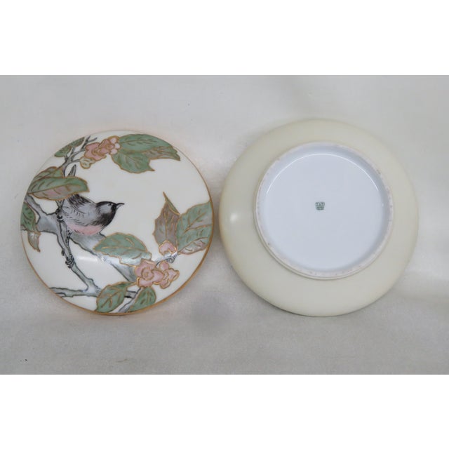Ceramic Limoges T and v Hand Painted Bird on a Brunch Large Round Vanity Candy Box 4386b For Sale - Image 7 of 12