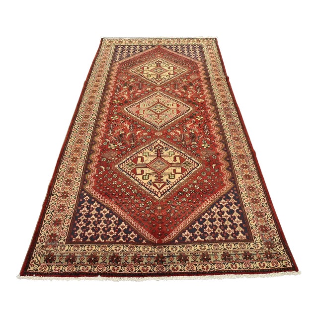 Vintage Qashqai Rug 5'8'' X 10'1'' Red Wool Hand-Knotted Oriental Carpet For Sale