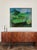 Mid-Century Geometric Landscape Green Fields and Mountains Original Oil on Canvas Signed B. Levine For Sale - Image 4 of 4
