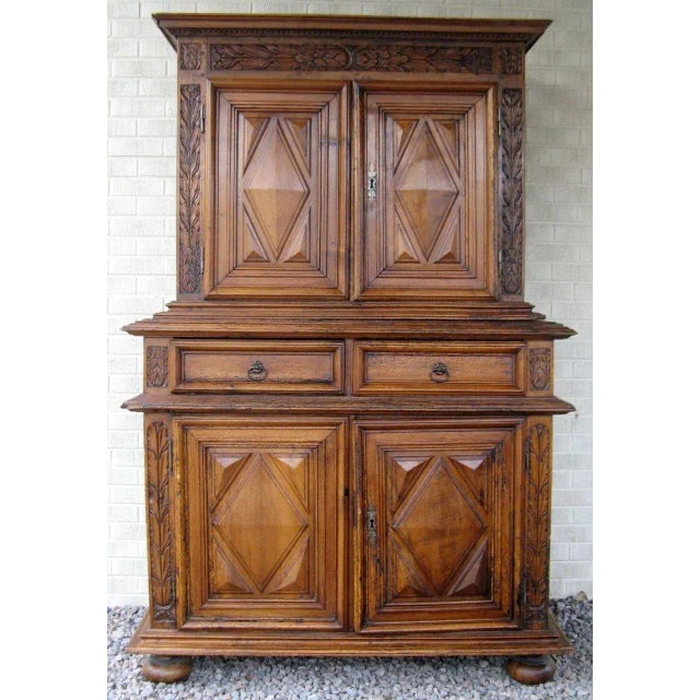French French Walnut Buffet a Deux Corps Armoire Cabinet For Sale - Image 3 of 11